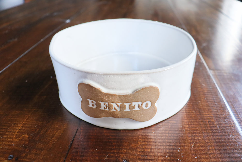 Custom Dog Bowl - Folk White