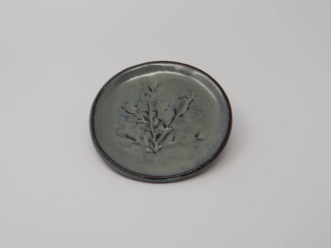 Pressed Floral Round Ring Dish - Speckled Blue