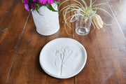 Pressed Floral Round Ring Dish - Folk White