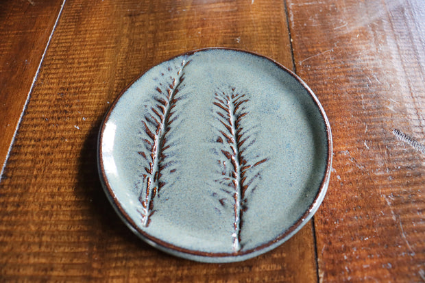 Pressed Floral Round Ring Dish - Speckled Blue